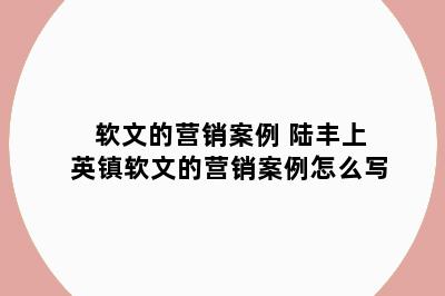 软文的营销案例 陆丰上英镇软文的营销案例怎么写